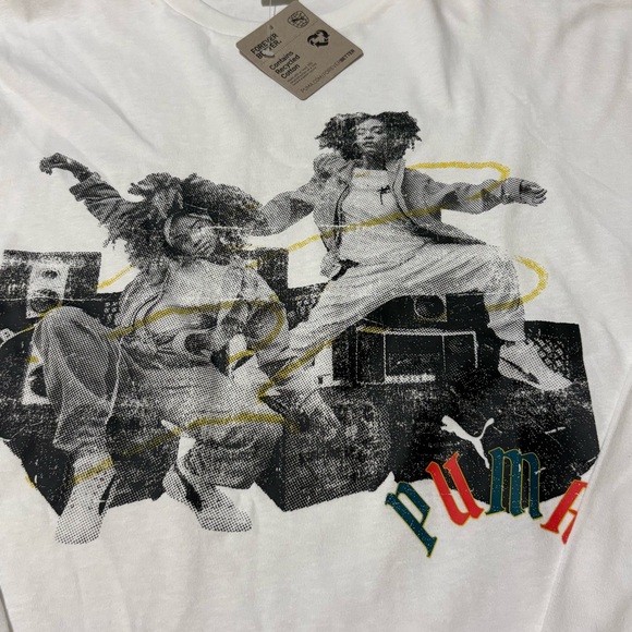 Puma Long Sleeve Classics Play Paris White Shirt Recycled Cotton Small NWT - Picture 3 of 5